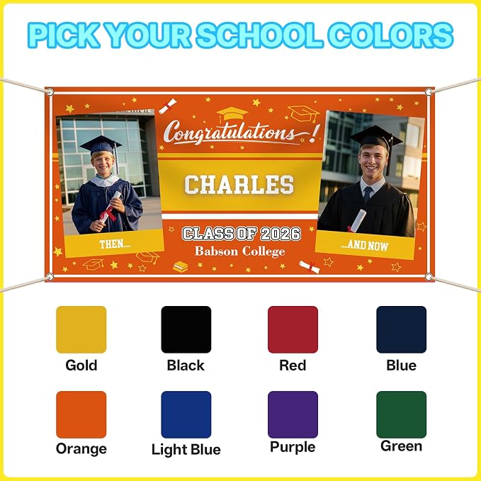 Custom Vinyl Banner, Personalized Grad Backdrop, 4 Size 2Photos | Graduation - Image 3