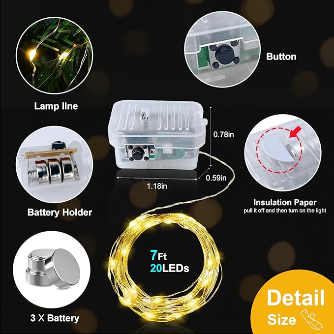 pozzolanas 12 Pack Warm White Battery Operated String Lights - 7ft Waterproof Fairy Lights with 20 LEDs for Home, Mason Jar, Party, Wedding, Halloween, Christmas Decorations