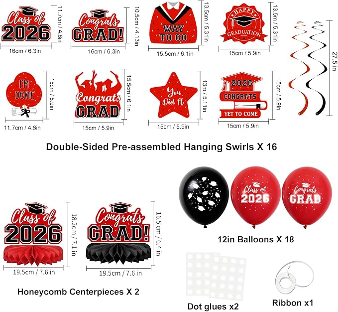 59Pcs Graduation Decorations 2026 Backdrop Balloons Banner Centerpiece Hanging - Image 3