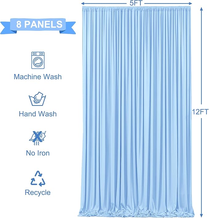 8 Panels Baby Blue Backdrop Curtains - Image 5