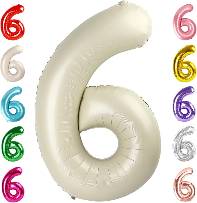6 Balloon Numbers Birthday Decorations, 40In Cream Balloons by Mluchee