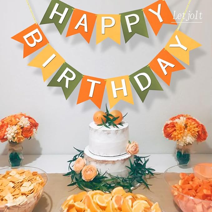Letjolt Orange Happy Birthday Banner Handmade Boho Theme 13pcs | Birthday Party - Image 5