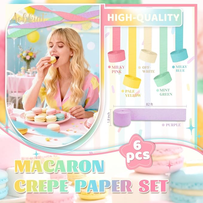 AOBKIAT Crepe Paper Streamers Party Decorations, 6 Rolls Pastel Streamers | - Image 7