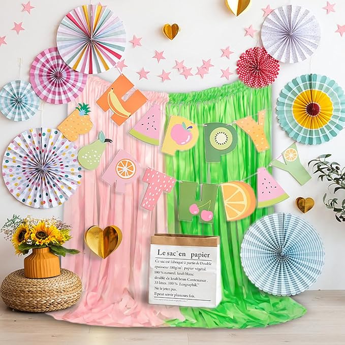 Pink and Green Ribbon Curtain Backdrop, Pre-Strung 6.56×3.77ft Hanging Ribbon - Image 6