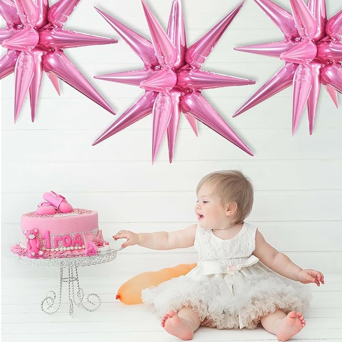 TONIFUL 4 Pcs Explosion Star Balloons Light Pink Foil Balloon Party Decor | 22 - Image 6