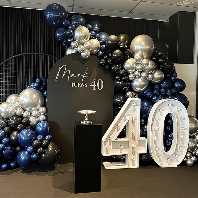 Black Blue Silver Balloons 12 Inch Graduation Balloon Navy Royal Blue Metallic - Image 4