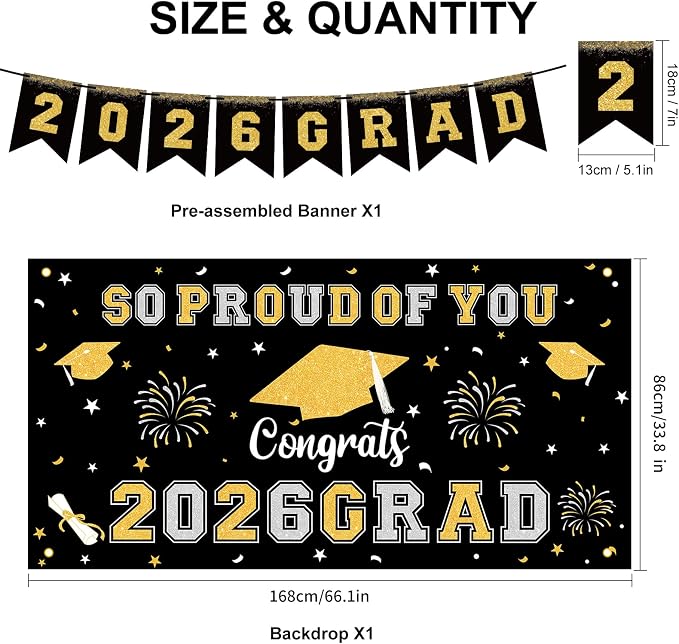 59Pcs Graduation Decorations 2026 Backdrop Balloons Banner Centerpiece Hanging - Image 2