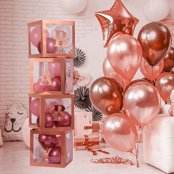 Voircoloria Baby Boxes with Letters, Rose Gold, 4 Transparent Balloon Boxes | - Image 6