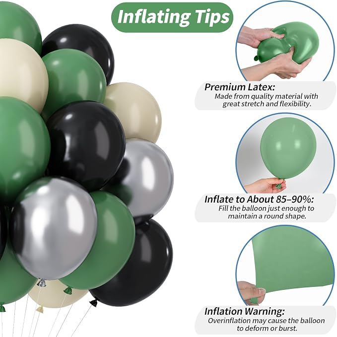 Green and Black Balloons, Graduation Balloon Metallic Silver Green Sand White - Image 6