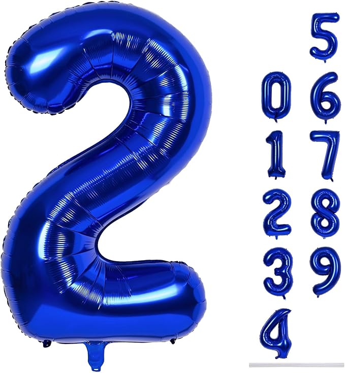 40" Balloon Number 2 Navy Blue, Large Dark Blue Foil Number Balloons Set 0-9 by Lingqiang