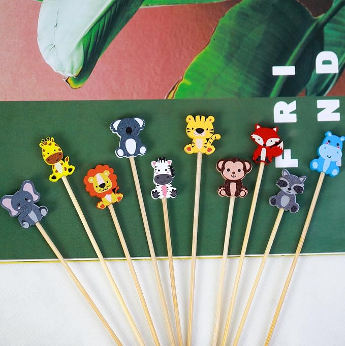 100Pcs Safari Animal Cocktail Picks Young Wild And One Two Three Decor | 5" - Image 4