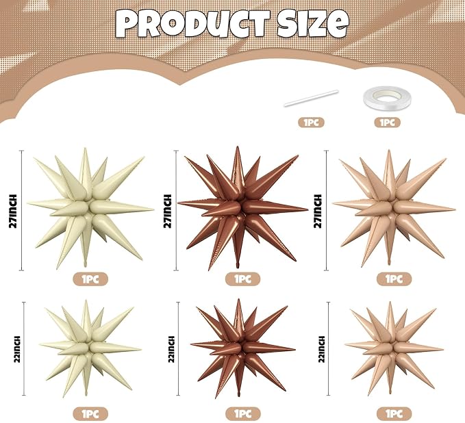 Brown White Star Balloons, 22/27 Inch Brown Nude Cream White Star Shaped - Image 2