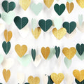 Sage-Green Mint Beige-Gold Love-Heart Garland - 52Ft Rustic Wedding Hanging by Panduola