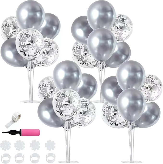 TONIFUL 4 Set Silver Balloon Stand Balloon Centerpiece by TONIFUL