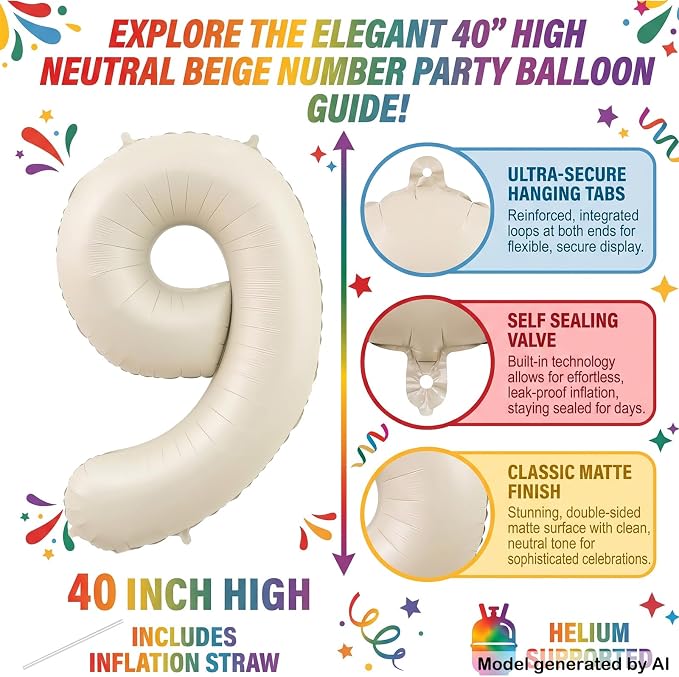 40 Inch Cream Foil Number 9 Balloon - Image 2