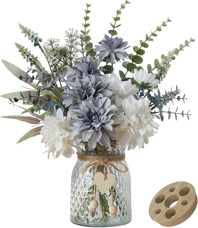 Leftover Fake Flowers with Vase, Silk Dahlia Flowers, Artificial Flowers in Vase by LEFTOVER