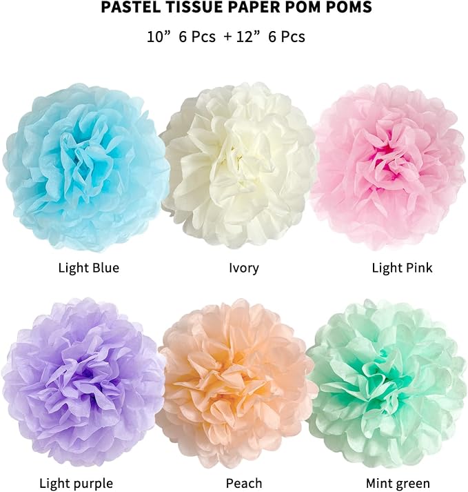 ANSOMO Pastel Tissue Paper Pom Poms Colorful Birthday Party Decorations | - Image 3