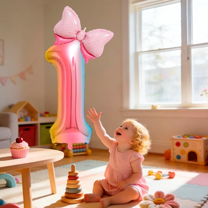 40-Inch Number 1 Gradient Giant Number Balloons And Mini Bow Balloons Foil - Image 4