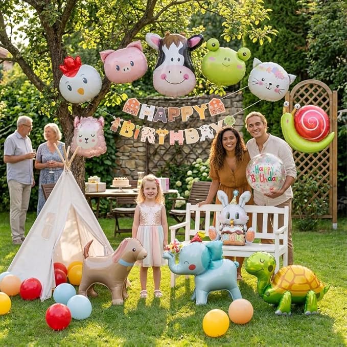 48 PCS Happy Birthday Farm Animals Foil Balloon Decorations Kit - Image 4