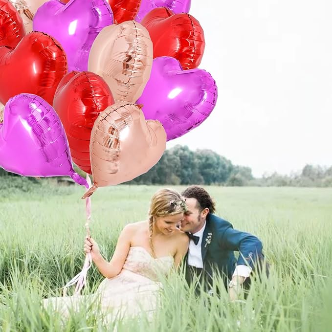 TONIFUL 30 Pcs 18 Inch Rose Gold Red Hot Pink Heart Shape Foil Balloons | - Image 3