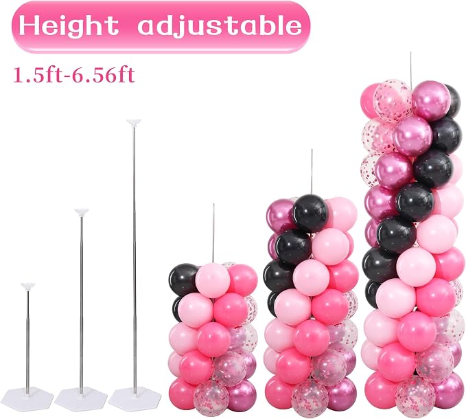 Hot Pink and Black Balloon Column Stand Kit Set of 2 - Image 3