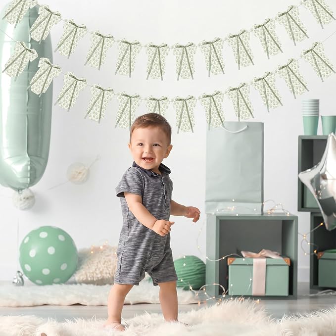 Weysat 2 Pcs Baby Clothes Banner Baby Boys Girls Shower Decorations Sage Green - Image 4