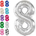 Silver Number 8 Balloon 40 inch, Balloon numbers party supplies, deco photo by Upgesy