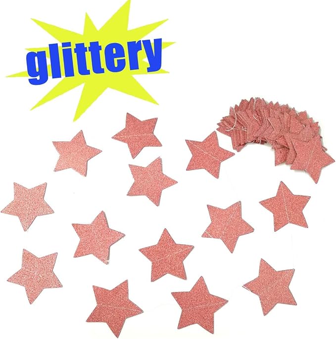 6 Pack Glitter Rose Gold Star Paper Garland Bridal Shower Wedding Bachelorette - Image 5