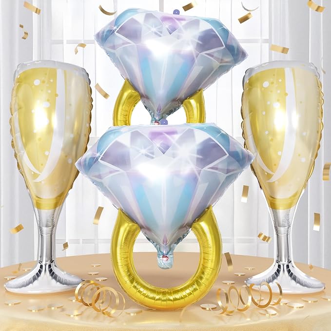 Diamond Ring Balloons Champagne Wine Glass Foil Balloons by Togvu