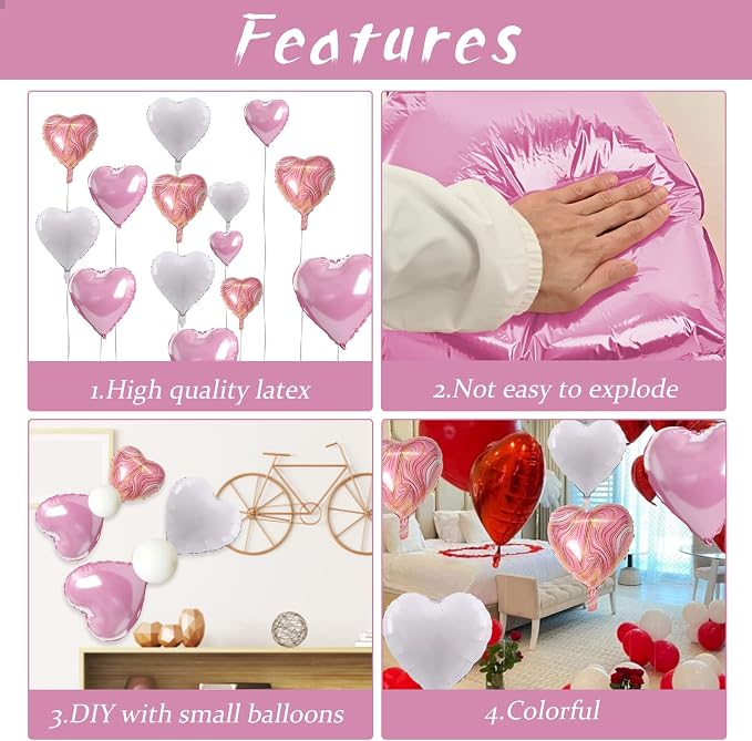 Pink White Agate Heart Shape Balloons - Image 4