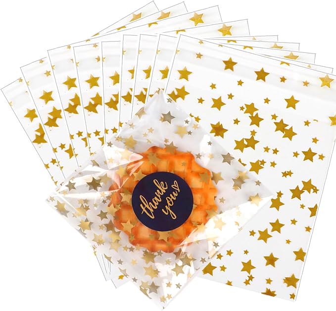 COQOFA 100 Pcs Star Printed Sealable Gift Wrap Cello Cellophane Bags Self by COQOFA