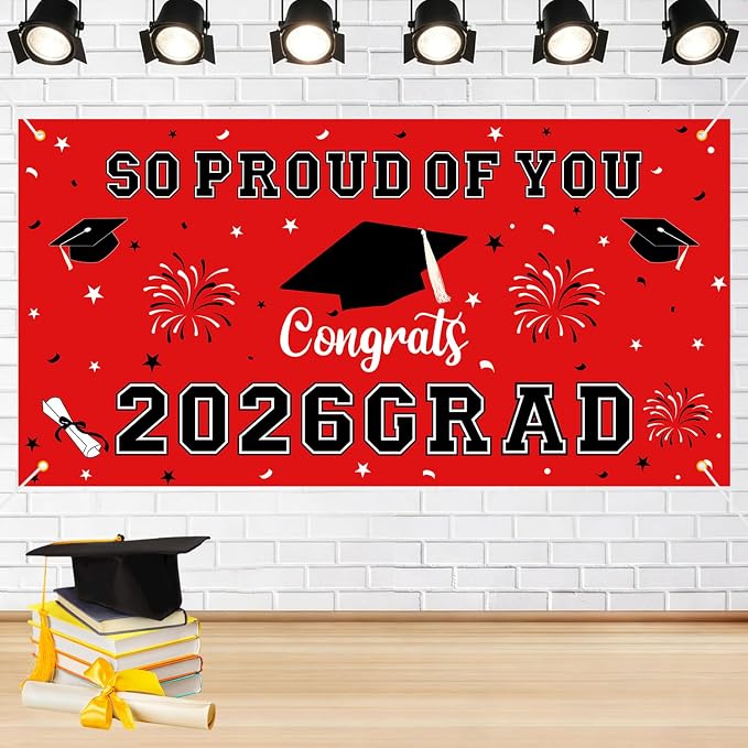 Graduation Decorations 2026 Red Graduation Banner 66.1" x 33.8" Graduation by Yunfan