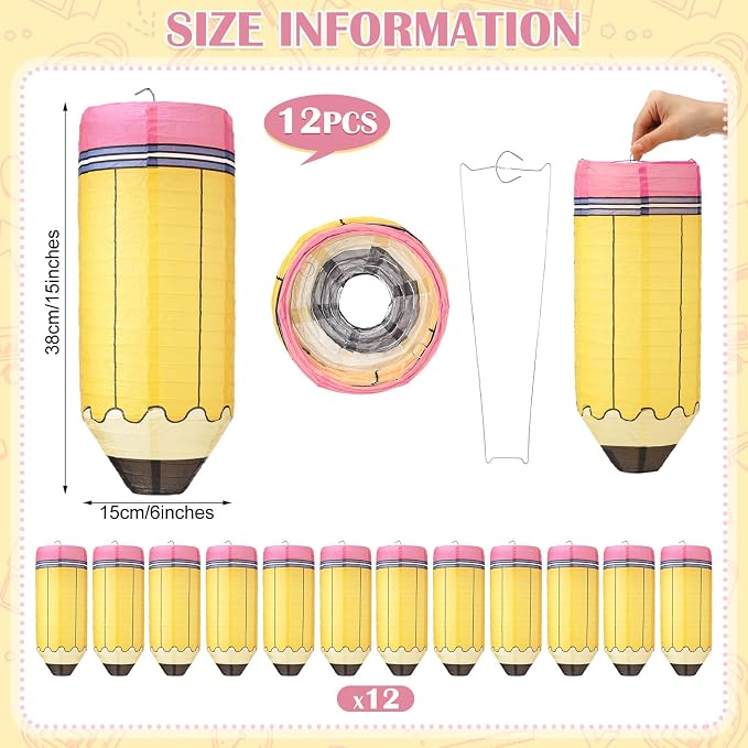 Retisee 12 Pcs Pencil Hanging Paper Lanterns Classroom Decoration | Back to - Image 3