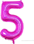 Hot Pink 5 Balloon, 40 Inch Large Laser Hot Pink Foil Helium Number Balloons 0-9 by KYGNE