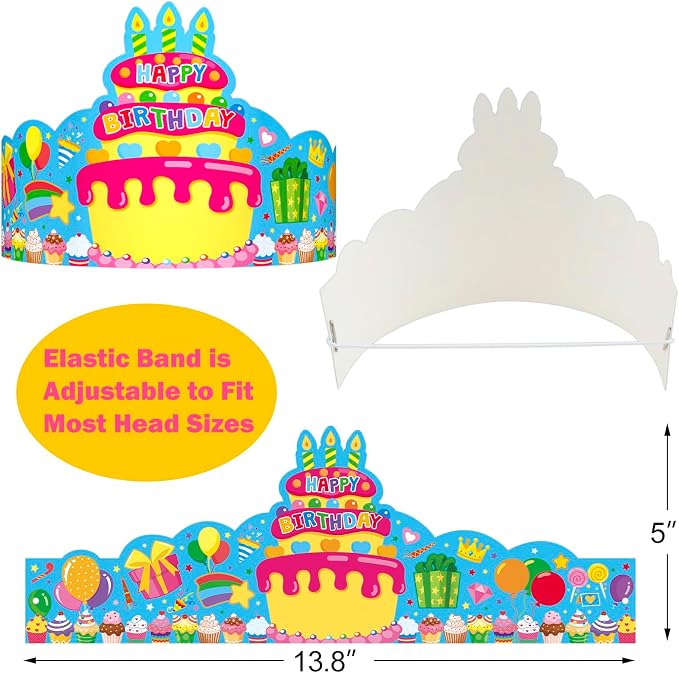 36 Pack Birthday Crowns for Kids Colorful Paper Party Hats Birthday Crown Set - Image 2