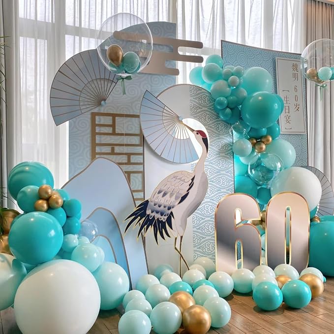 Voircoloria 105pcs Teal Party Latex Balloons, 12inch | - Image 5