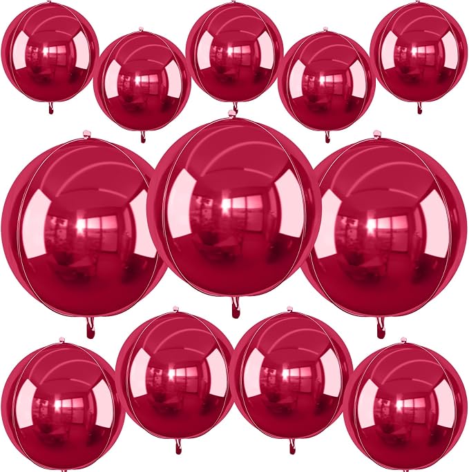 12Pcs Burgundy Red Round Foil Balloons, Metallic Deep Red Foil Balloon by vibzox