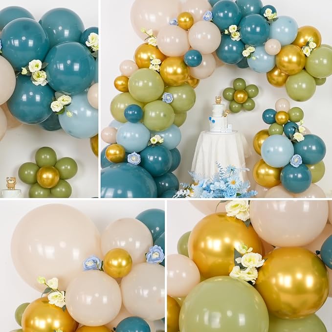 Dusty Blue Green Balloon Garland Kit, Slate Blue Haze Fog Blue Sage Green Beige - Image 3