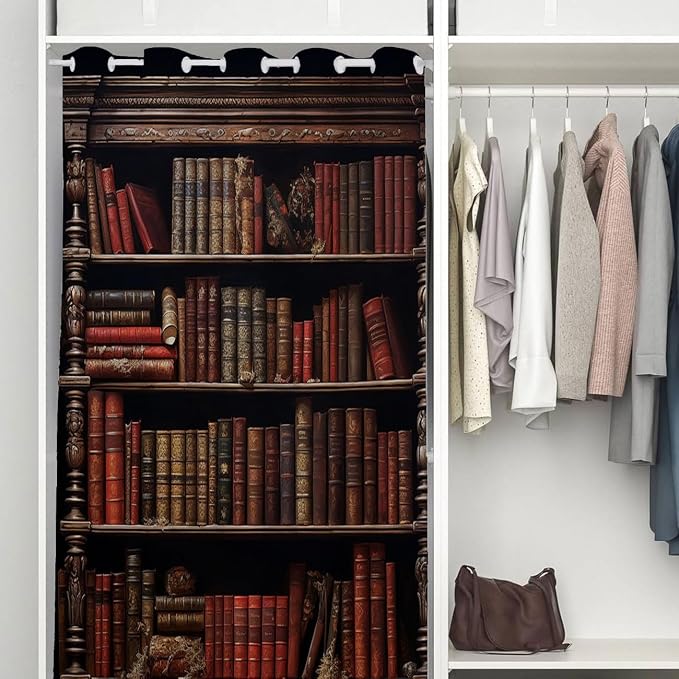 Library Bookshelf Door Curtain, Vintage Educational Bookcase Room Darkening - Image 3