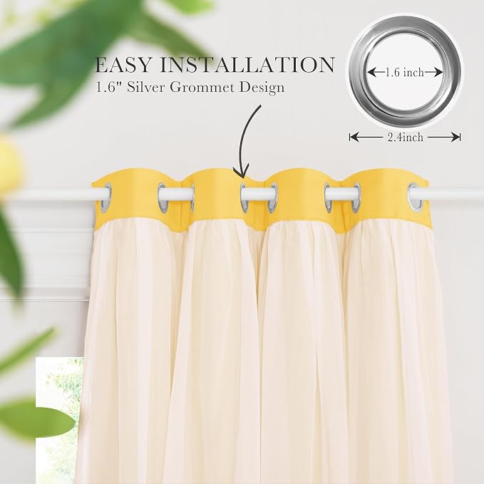 PONY DANCE Blackout Curtains, 52 W by 84 L, Lemon Yellow, 2 Pieces | Curtains - Image 8