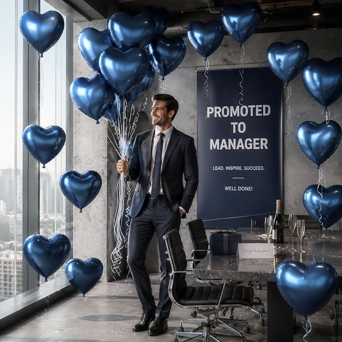 TONIFUL 15 Pack 18 Inch Dusty Blue Heart Foil Balloons – Matte Blue Mylar Heart - Image 4