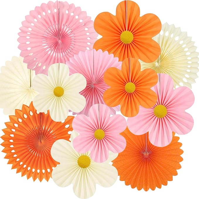 ADLKGG Orange Pink Floral Wall Backdrop, Groovy Sunset Party Decorations | 12 by ADLKGG