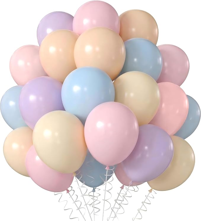 Pastel Balloons 12INCH Macaron Pink Blue Purple Yellow Light Rainbow Latex by Unknown
