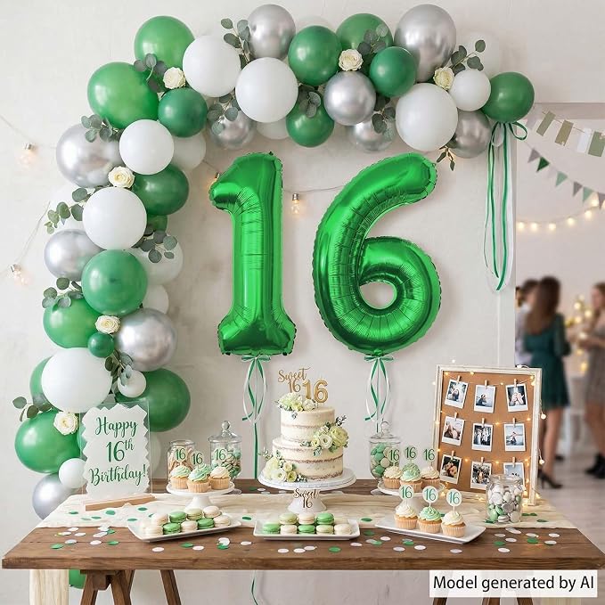 Green Number 16 Balloon 40 Inch, Vibrant Foil Duo - Image 2