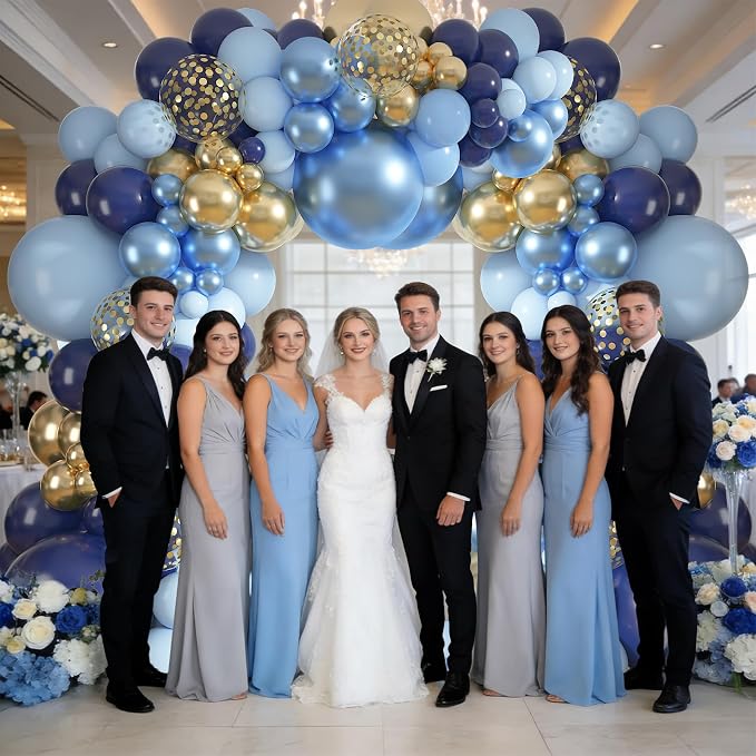 152Pcs Navy Blue Gold Balloons Garland Arch Kit Different Size | Pastel Light - Image 6