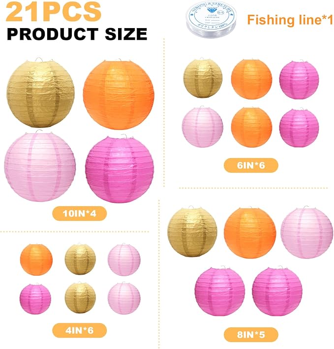 21Pcs Pastel Paper Lanterns, 4-10in Hanging Decor - Image 2