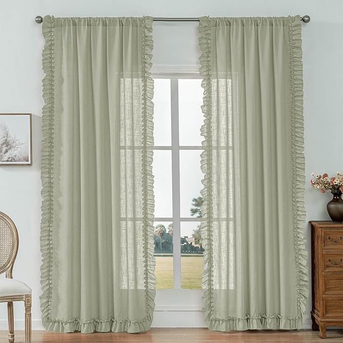 Light Sage Green Ruffled Curtains - Image 9