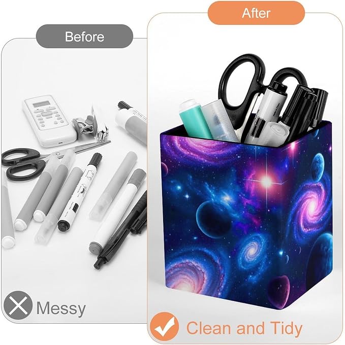 Leather Square Pens Pencils Holder Cup Desktop Stationery Organizer Case Office - Image 3