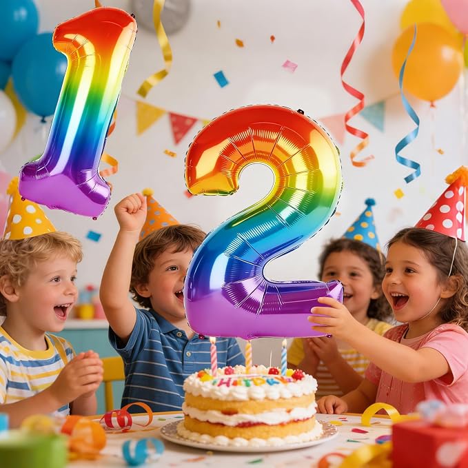 40 Inch Number 12 Balloons for 12th Birthday Party Decorations, 0-100 Rainbow - Image 2
