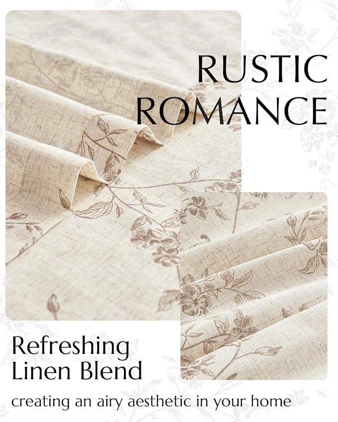 jinchan Taupe Floral Linen Curtains 84 Inch Farmhouse Back Tab 2 Panels | - Image 5